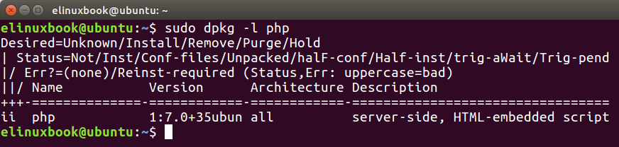 Checking if is php installed or not by dpkg command