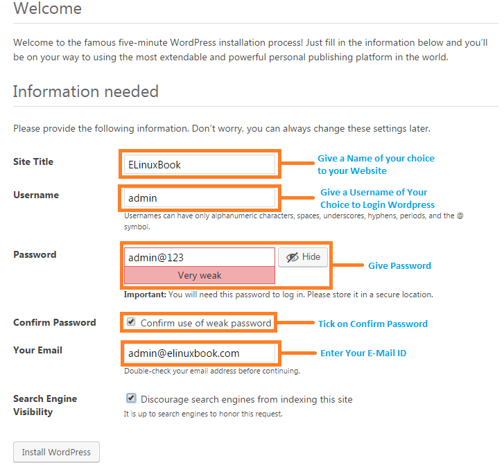 Configuring Login Credential for WordPress