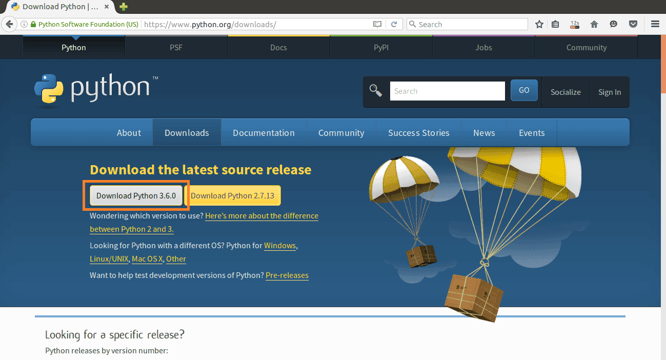 Official Download Page of Python 3.6