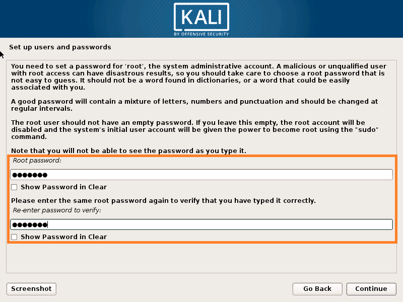 Set root Password for Kali Linux
