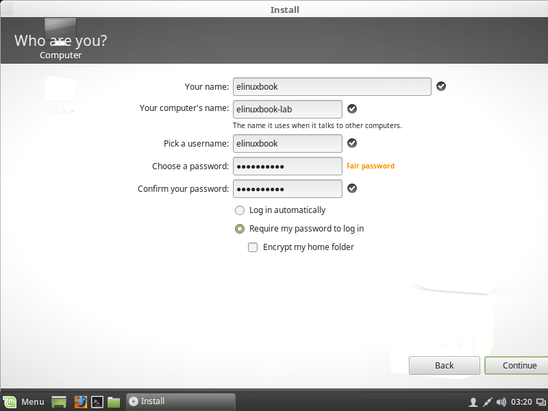 CREATE A USER FOR LINUX MINT 18