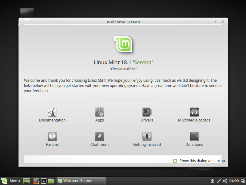 LINUX MINT 18 WELCOME SCREEN